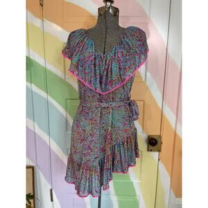 Luli Fama Unwrap Me Wrap Dress Small Ruffle Resort Cover Up